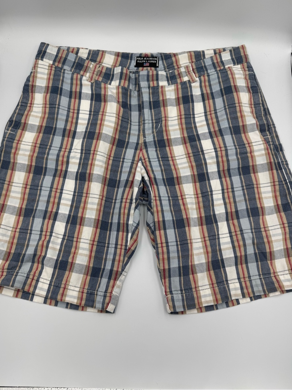 POLO JEANS CO by Ralph Lauren, Navy, Cream, Tan, Red Plaid Women’s Shorts